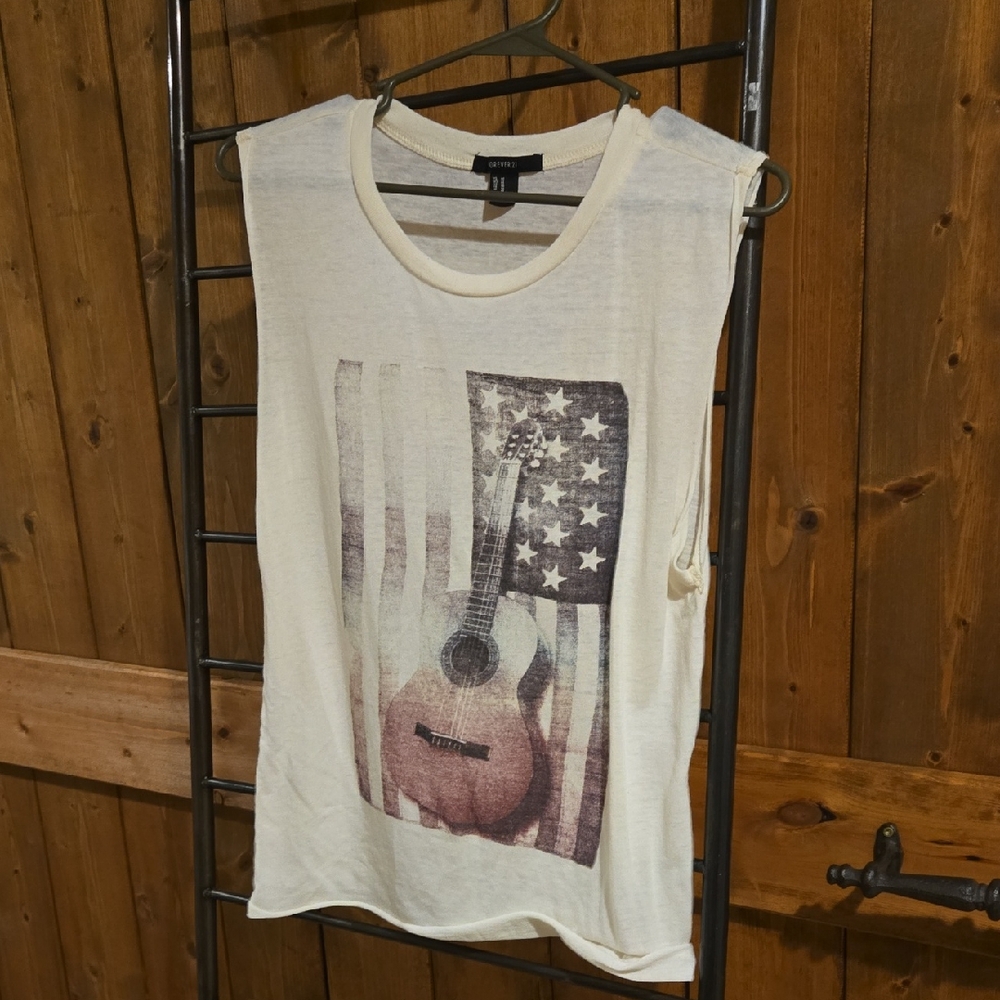 Forever 21 Cream Sleeveless Top with Graphic Print